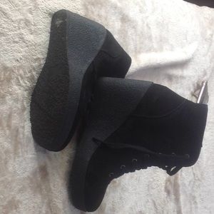 JustFab Black wedges booties LaceUp